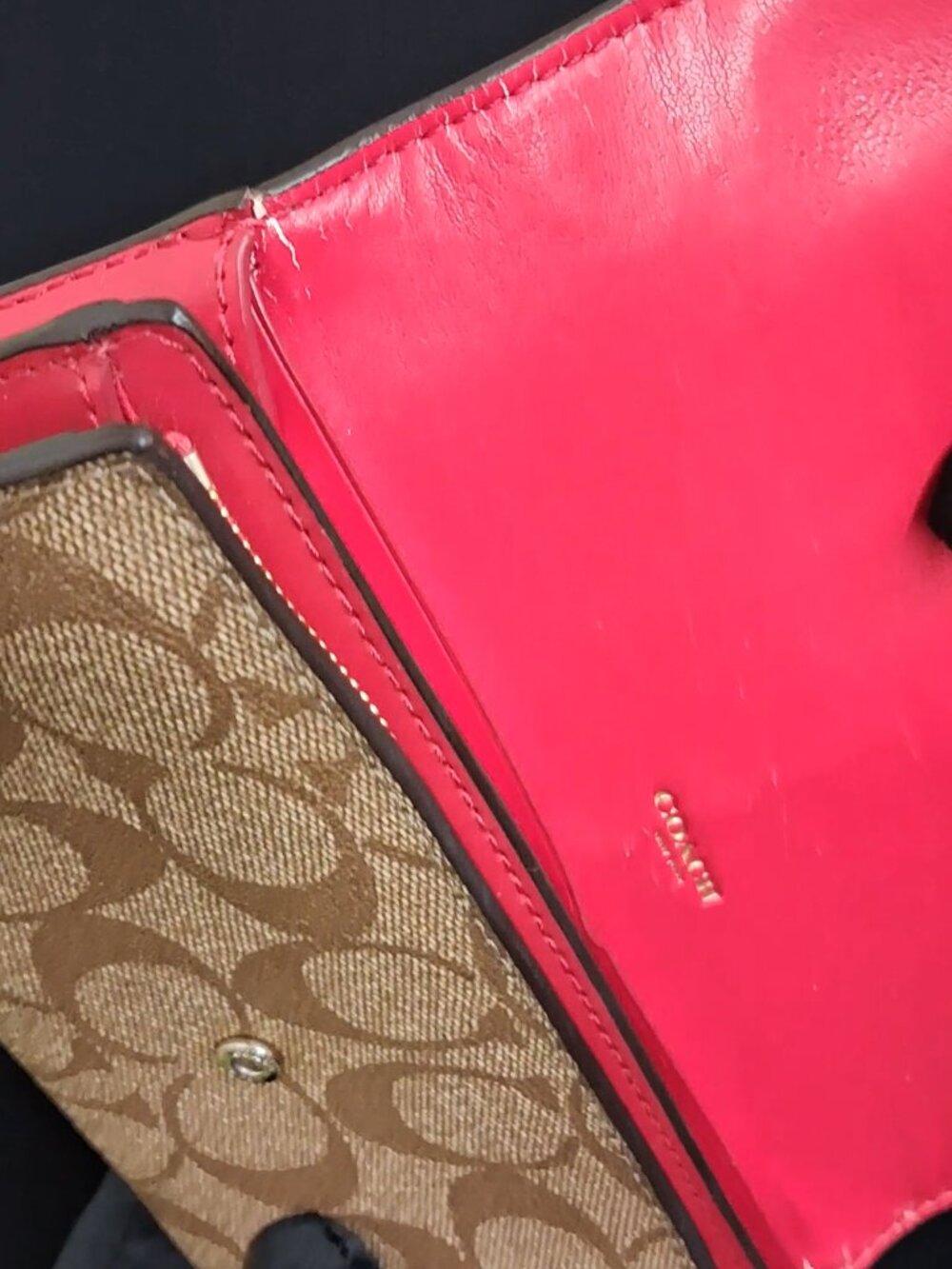 COACH Signature Canvas Pink Leather Flap Continental Wallet - Picture 8 of 14